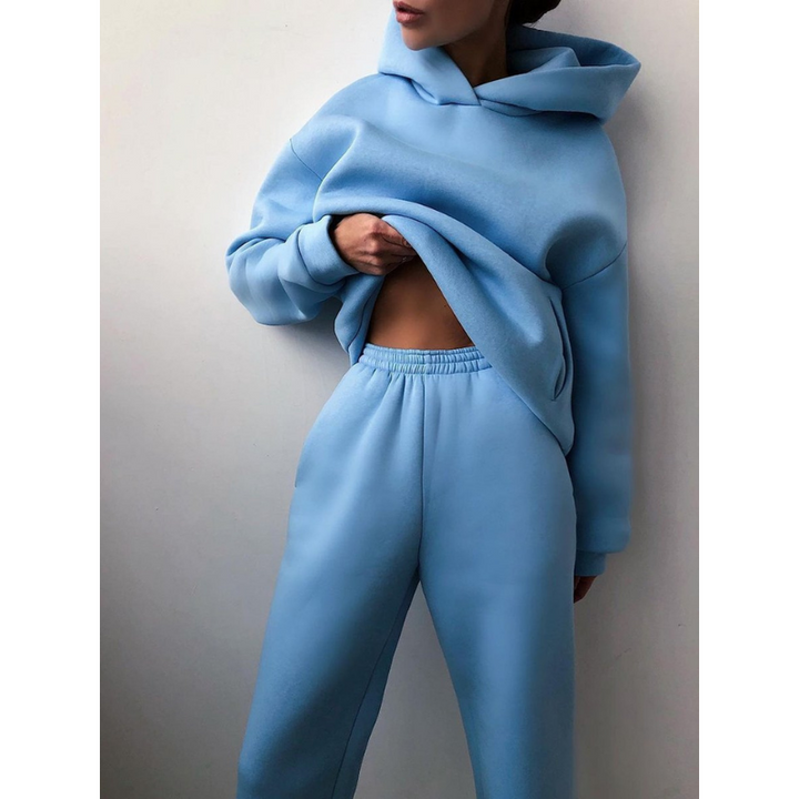 Ensemble hoodie oversize, coloris bleu, vu de face