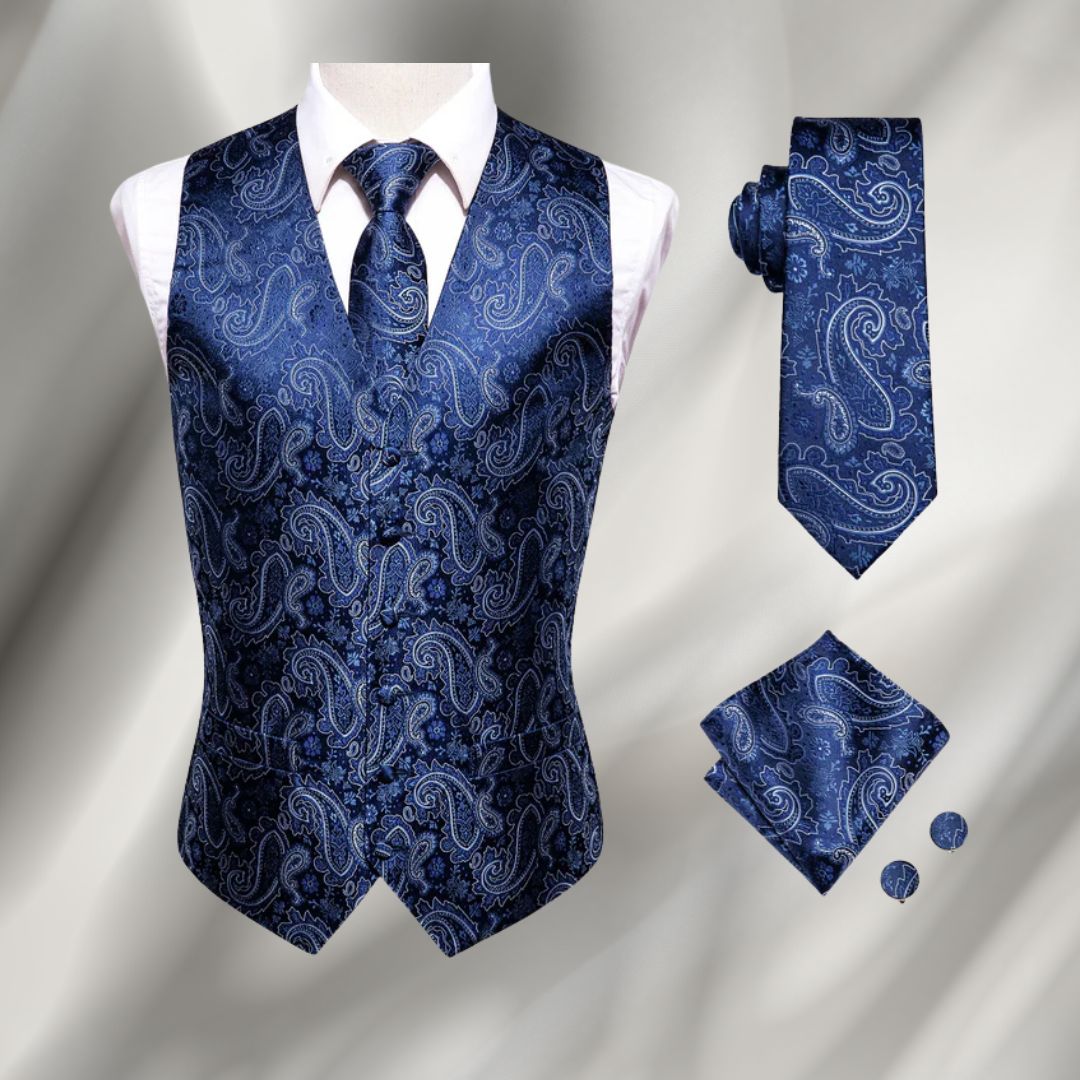 Gilet à motif paisley, bleu marine