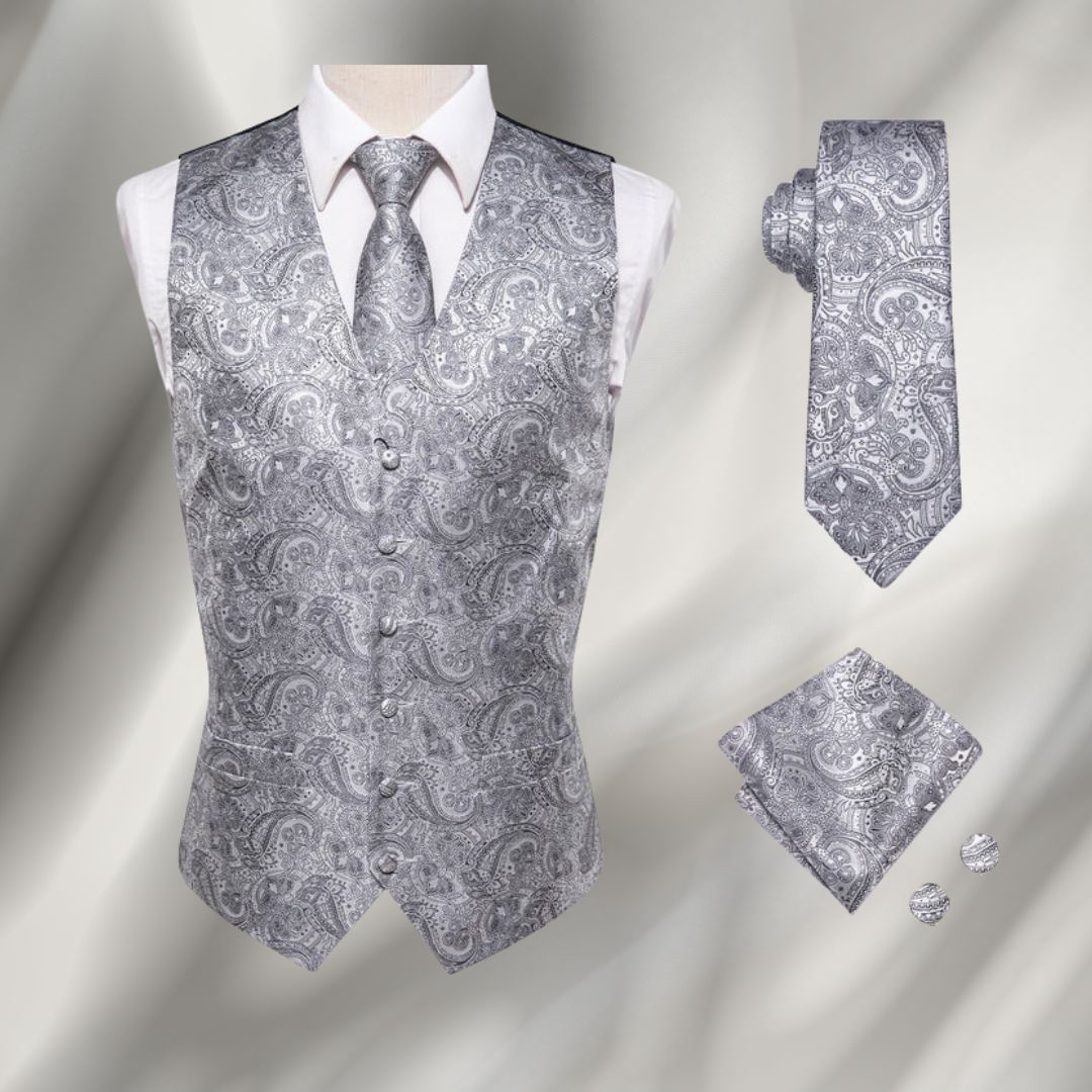 Gilet à motif paisley, gris