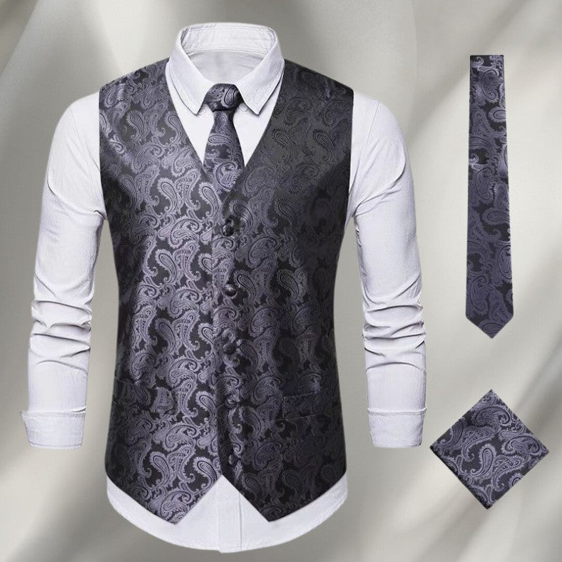Gilet à motif paisley, gris foncé