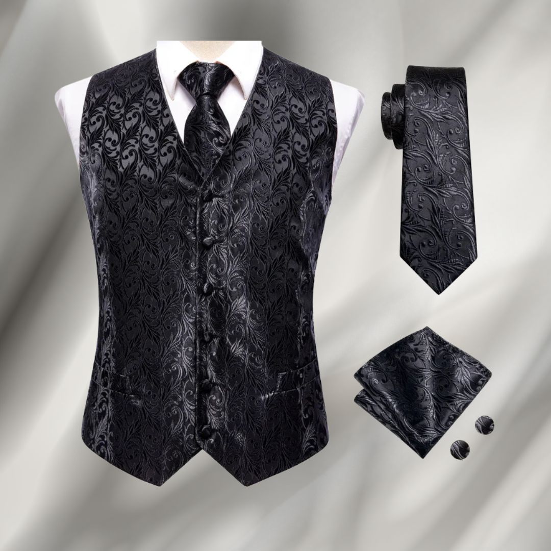 Gilet à motif paisley, noir