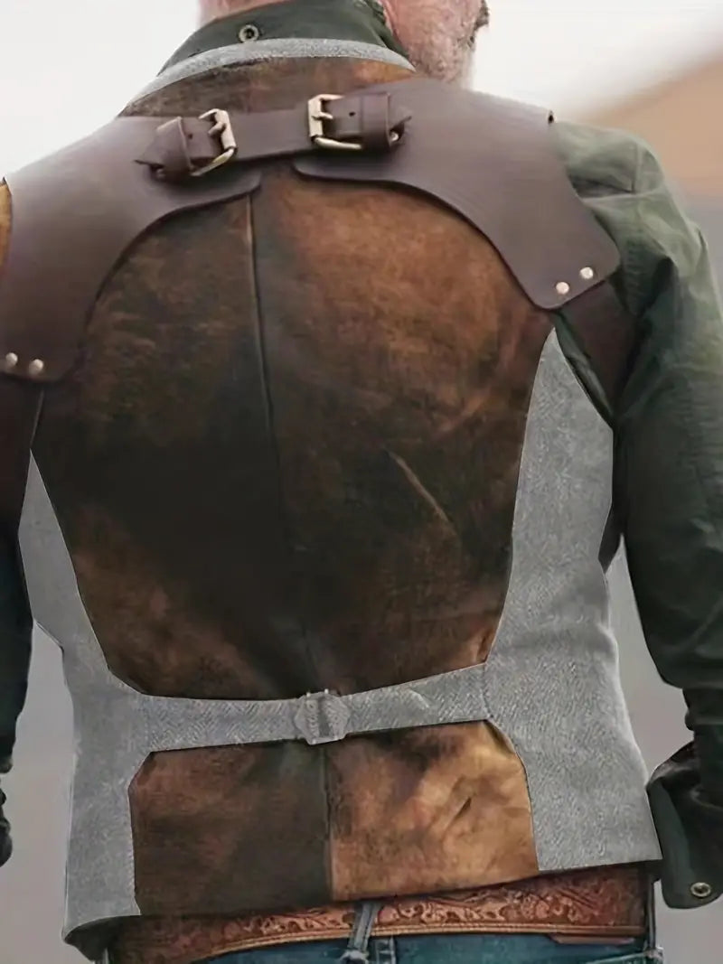 Dos du gilet gris clair, sangles à boucles et martingale