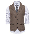 Gilet de costume à chevrons brun, revers crantés, vue de face