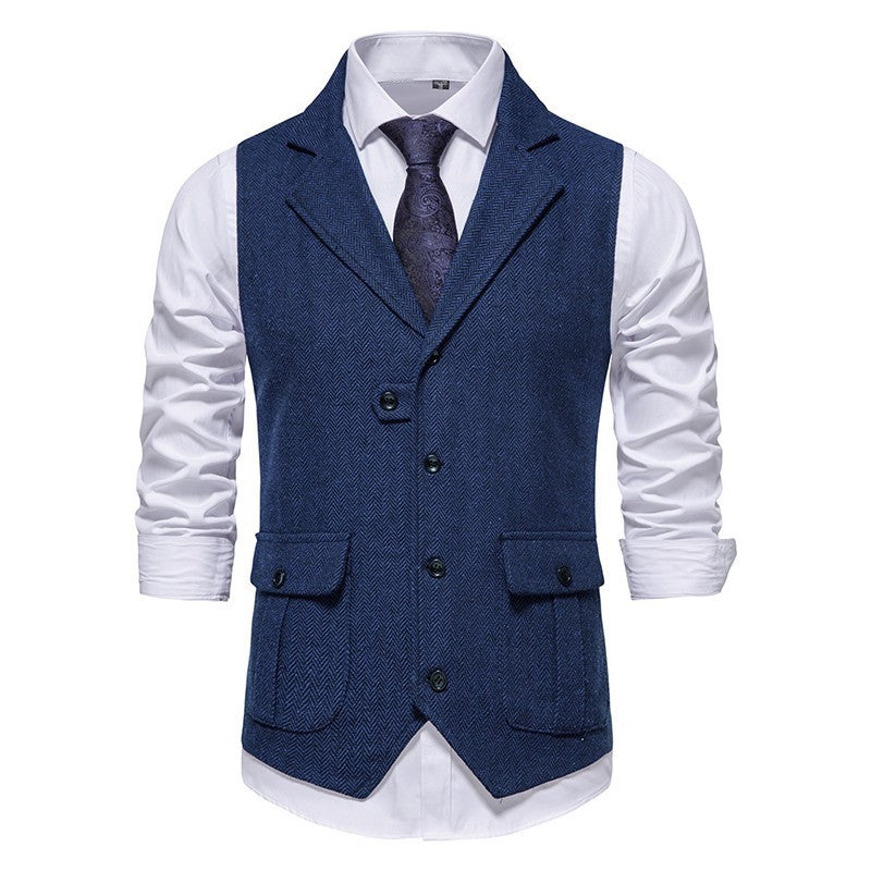 Gilet de costume à chevrons bleu, coupe cintrée