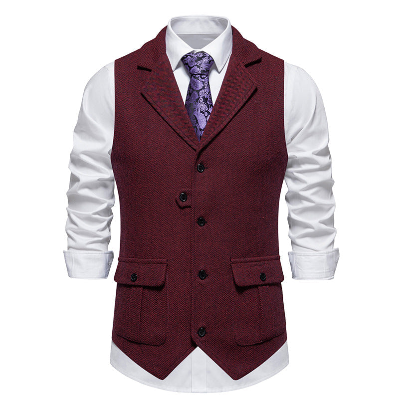 Gilet de costume à chevrons bordeaux, vue de face