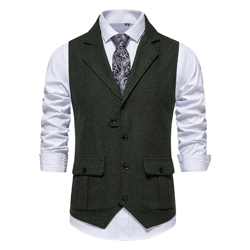 Gilet de costume à chevrons vert foncé, revers crantés