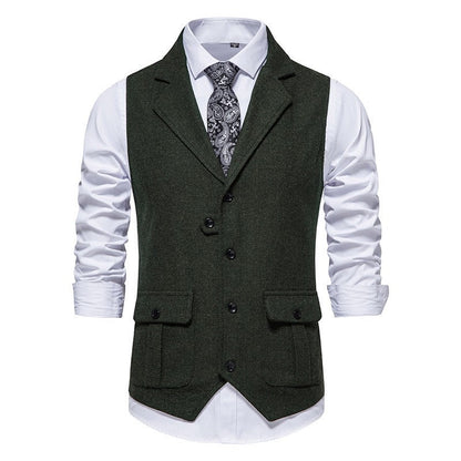 Gilet de costume à chevrons vert foncé, revers crantés