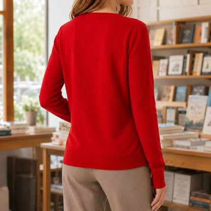 Gilet col V boutonné, coloris rouge, vue de dos