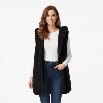 Gilet maille à capuche, coloris noir, vue de face