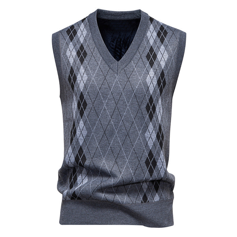 Gilet maille losanges, coloris bleu brumeux, vue de face