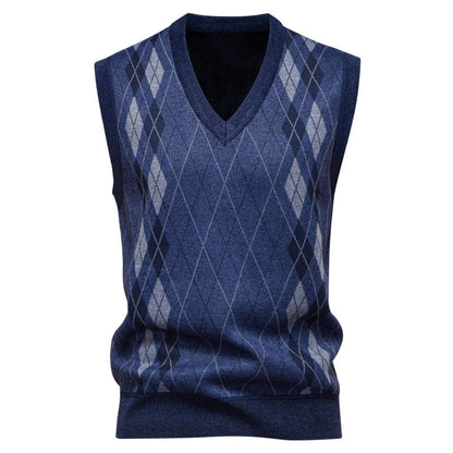 Gilet maille losanges, coloris bleu denim, vue de face
