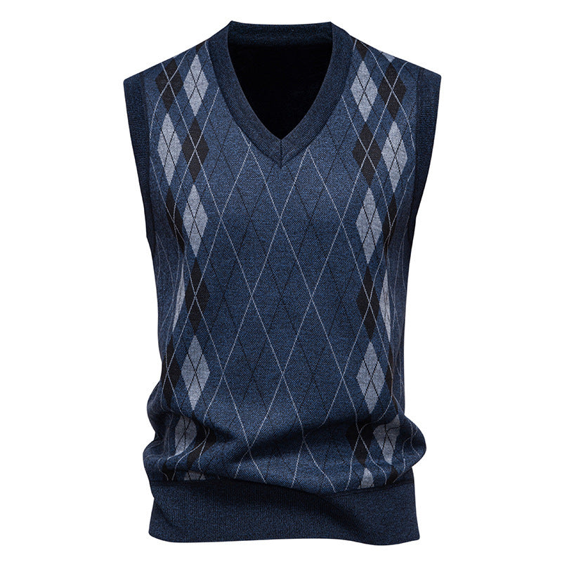 Gilet maille losanges, coloris bleu marine foncé, vue de face