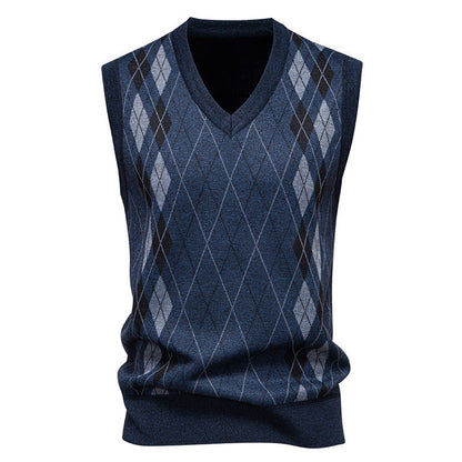 Gilet maille losanges, coloris bleu marine foncé, vue de face