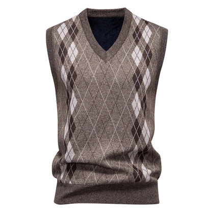 Gilet maille losanges, coloris marron, vue de face