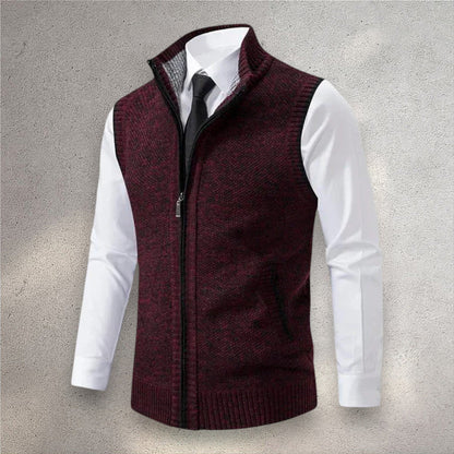 Gilet maille zippé structuré, coloris bordeaux, vue de face