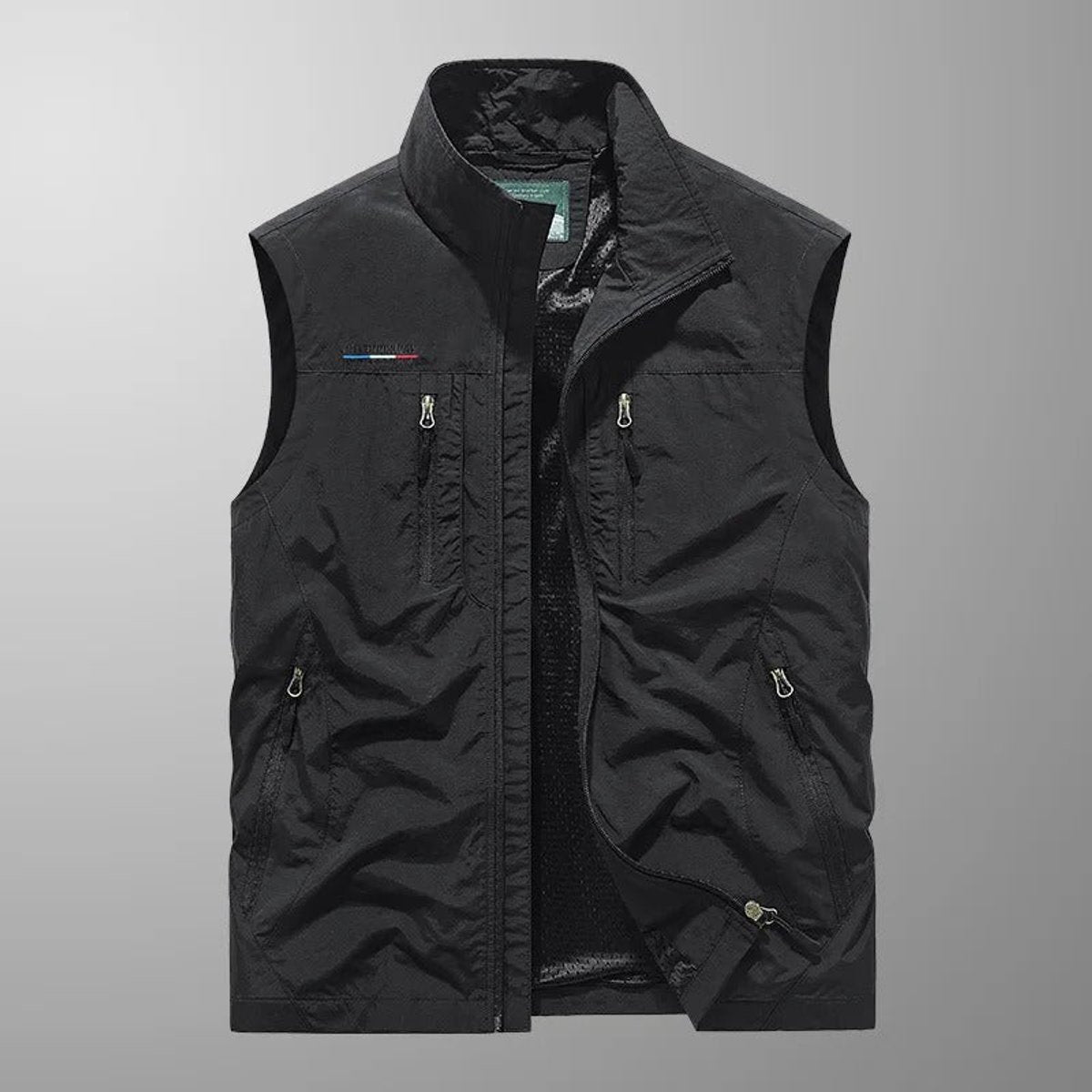 Gilet multipoches sans manches noir, vue de face