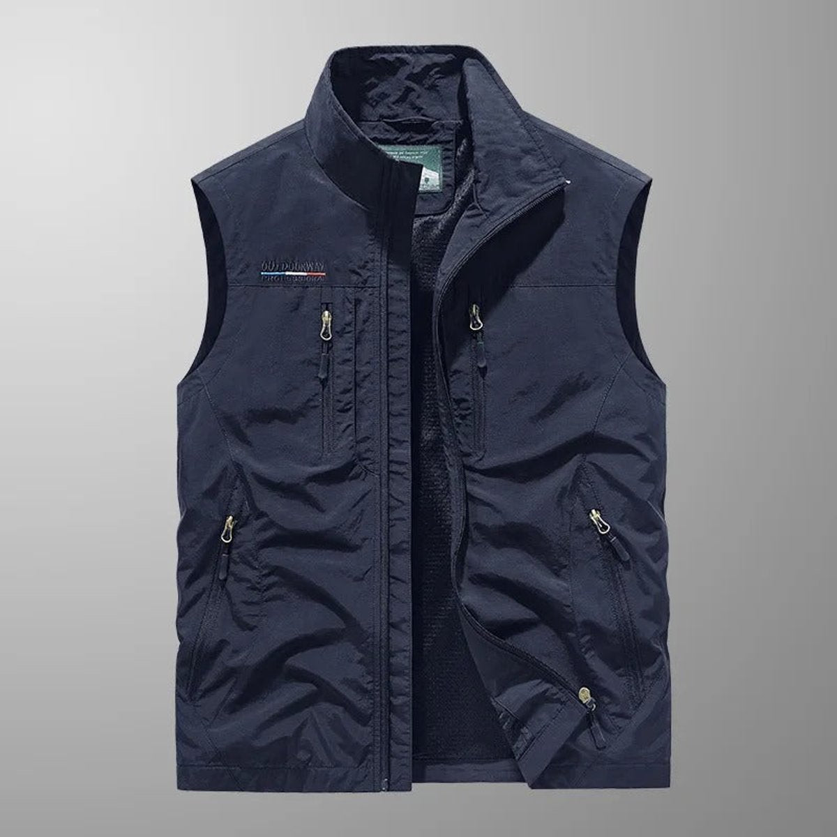Gilet multipoches sans manches bleu marine, vue de face