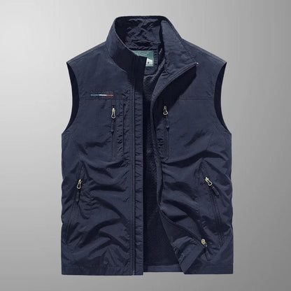 Gilet multipoches sans manches bleu marine, vue de face