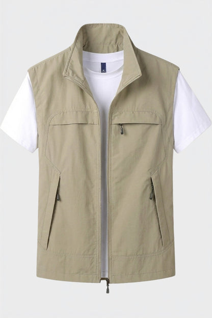 Gilet utilitaire poches multiples, coloris sable, vue de face