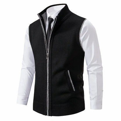 Gilet zippé sans manches noir à liserés gris, col montant