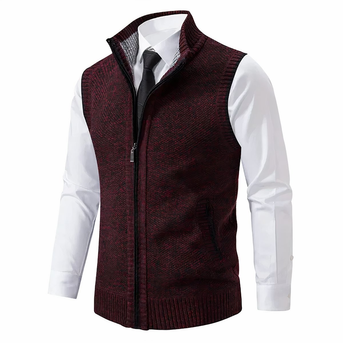 Gilet sans manches zippé en maille, bordeaux