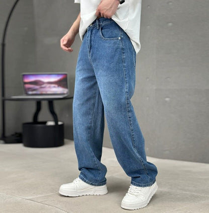 Jean droit coupe ample, bleu