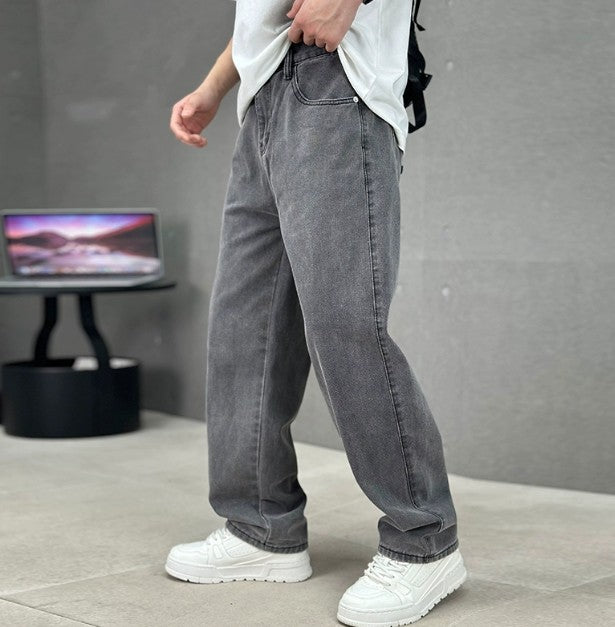 Jean droit coupe ample, gris foncé