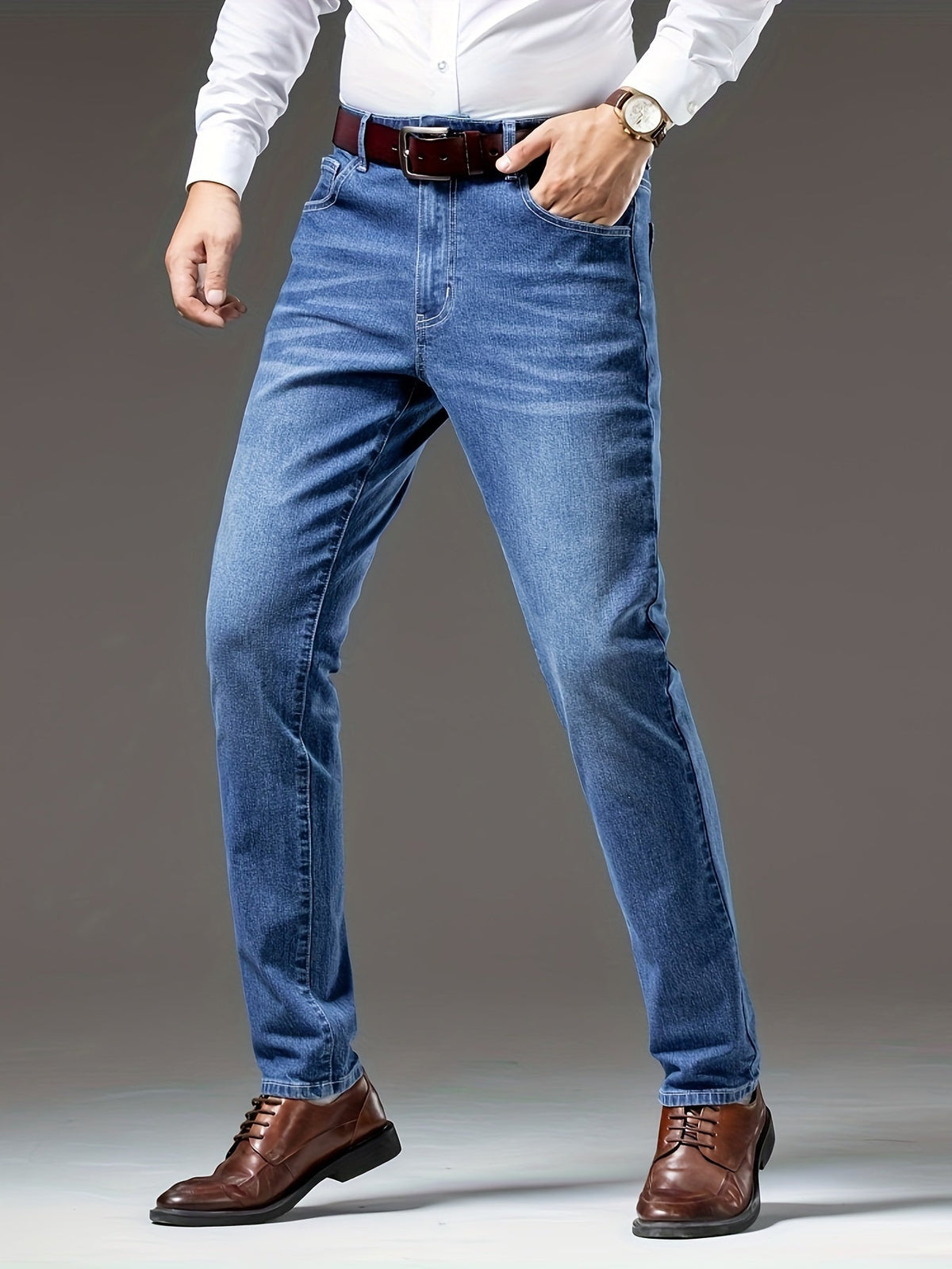 Jean droit délavé clair, bleu