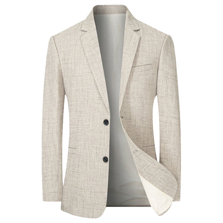 Blazer léger beige chiné présenté seul, vue de face avec doublure visible