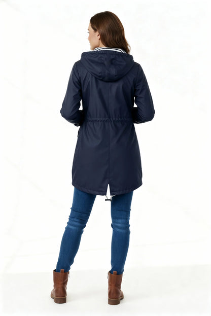 Manteau à capuche cordon, coloris bleu marine, vue de dos, vue 2