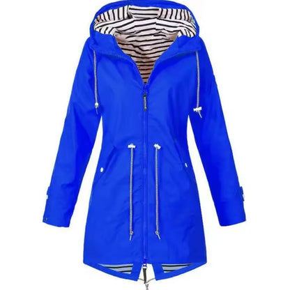Manteau à capuche cordon, coloris bleu vif, vue de face
