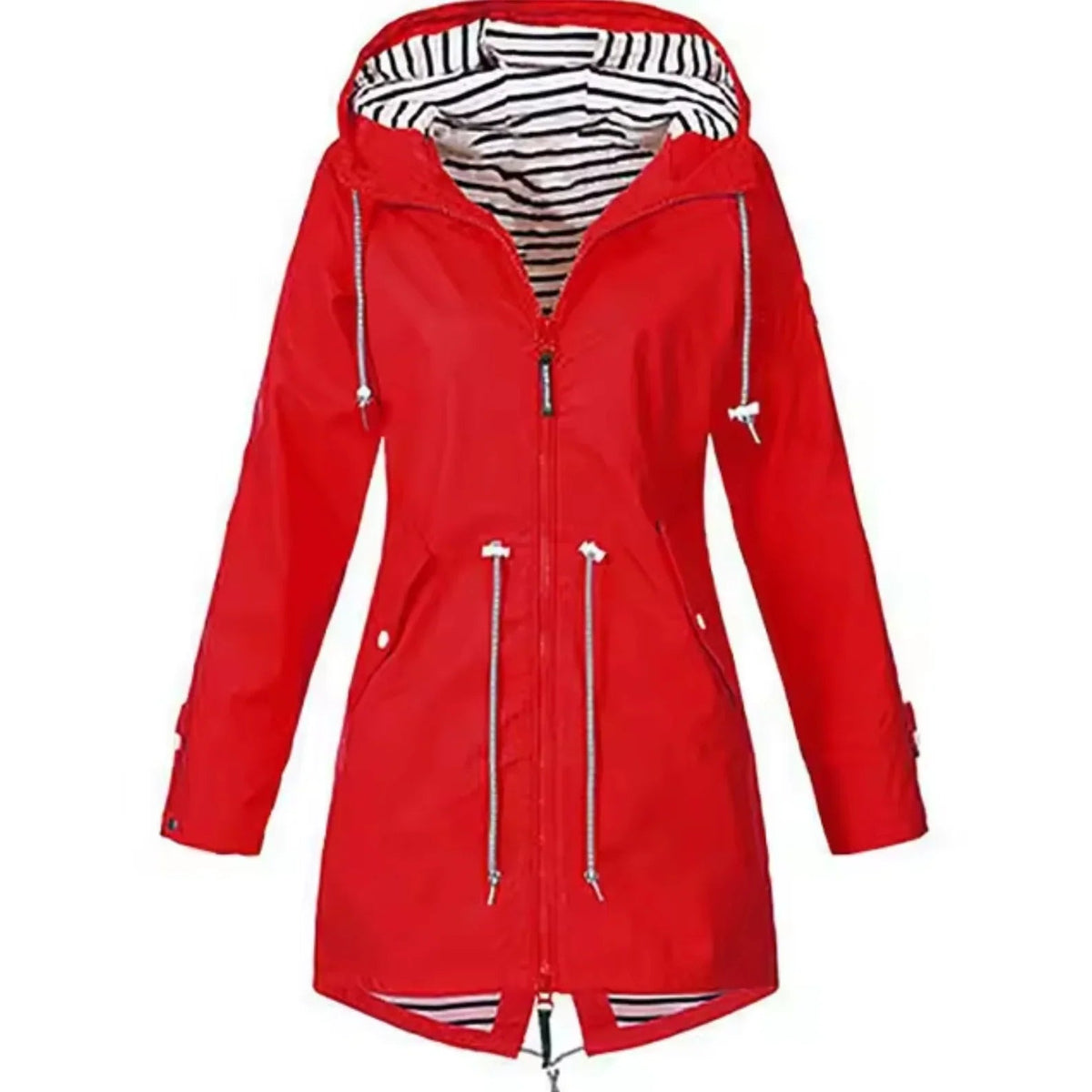 Manteau à capuche cordon, coloris rouge, vue de face