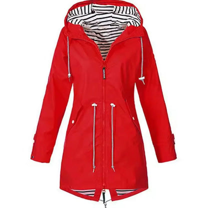 Manteau à capuche cordon, coloris rouge, vue de face