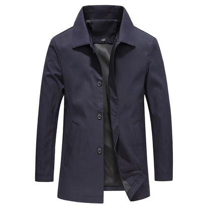 Manteau à col classique, coloris bleu foncé, vu de face