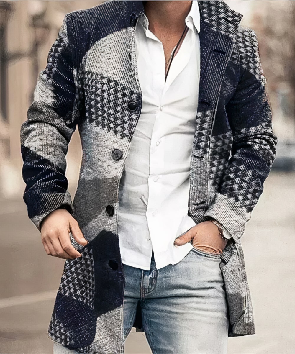 Manteau à motifs boutonné, bleu