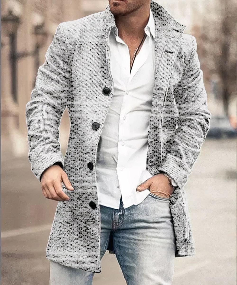 Manteau à motifs boutonné, gris clair