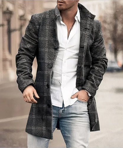 Manteau à motifs boutonné, gris foncé