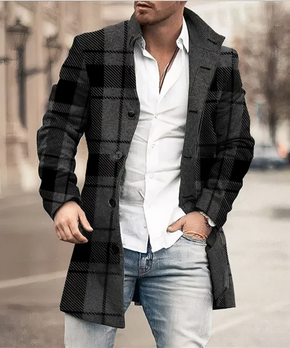 Manteau à motifs boutonné, noir