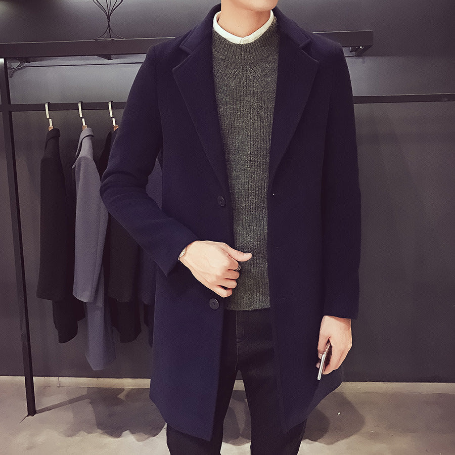 Manteau ajusté revers étroit, coloris bleu marine, vue de face, vue 2