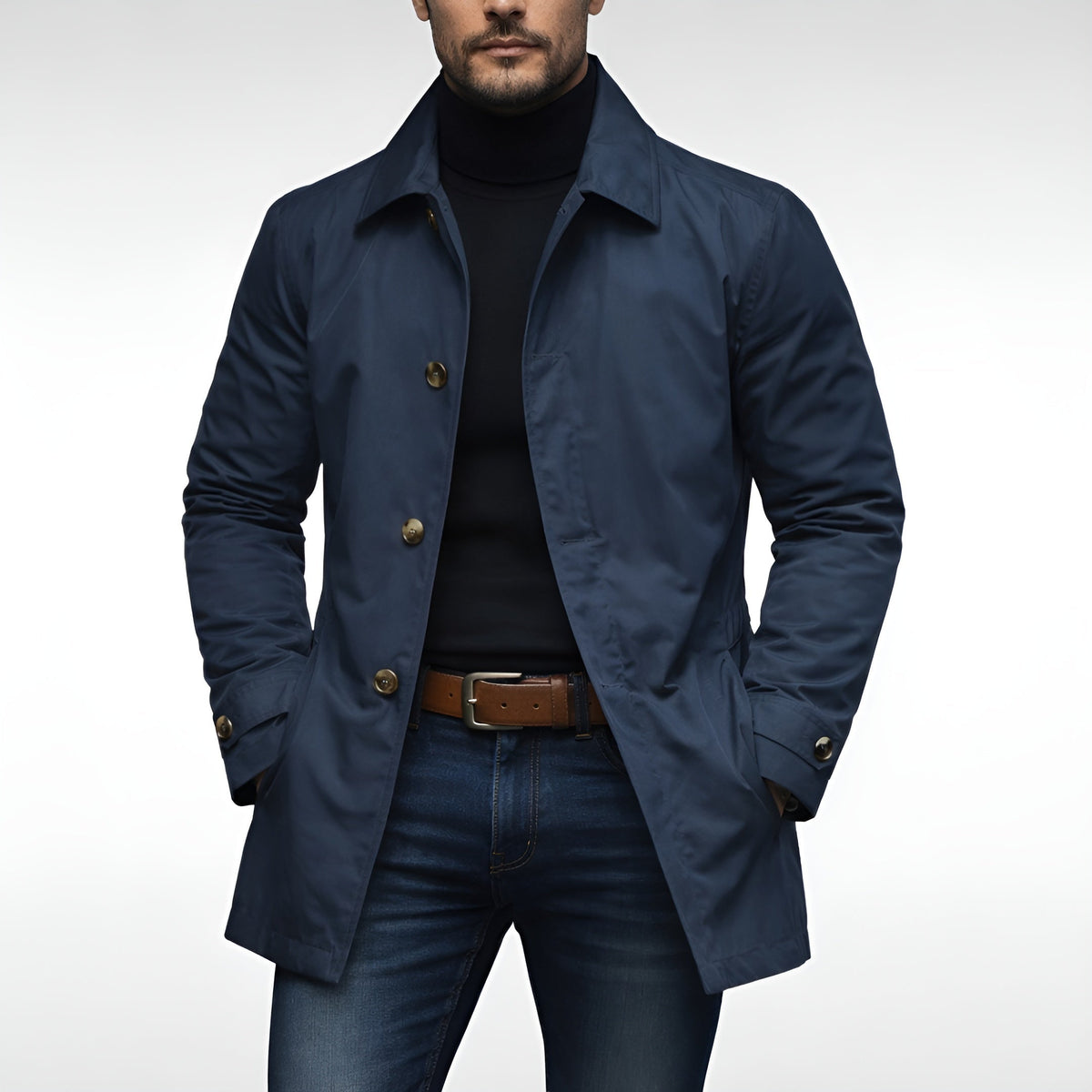 Manteau de ville droit, bleu marine