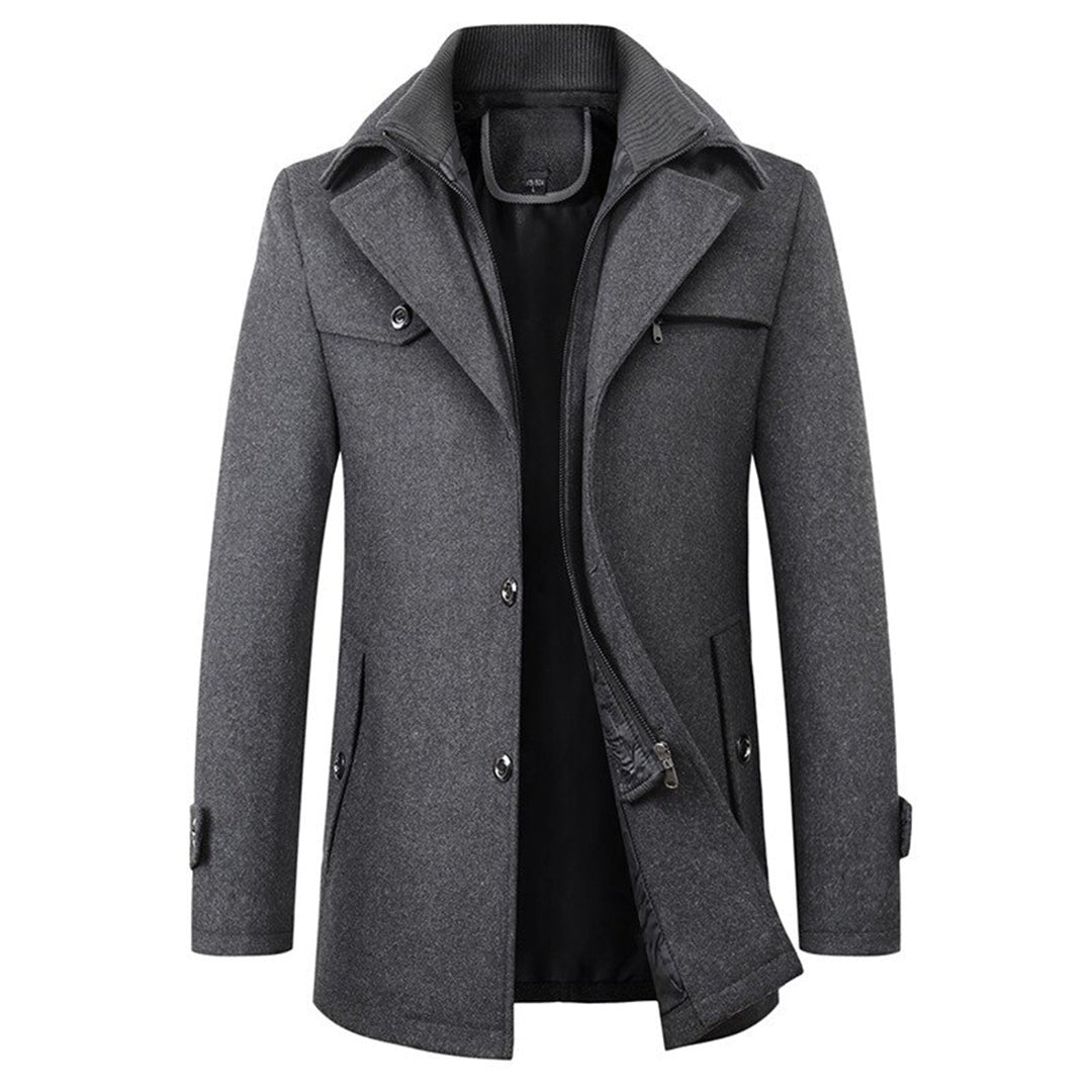 Manteau double fermeture, coloris gris foncé, vue de face