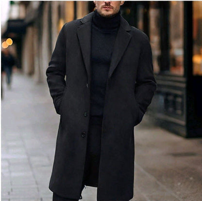 Manteau droit à revers, coloris noir, porté en tenue, vue 2