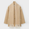 Manteau écharpe à franges pour femme, coloris beige