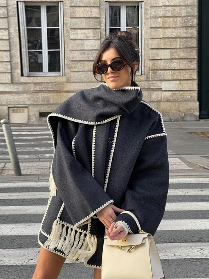 Manteau écharpe à franges pour femme