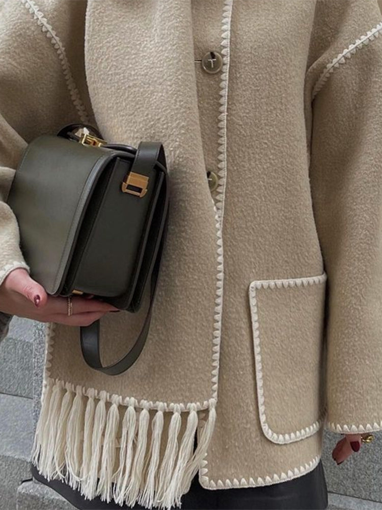 Manteau écharpe à franges pour femme, vue 2