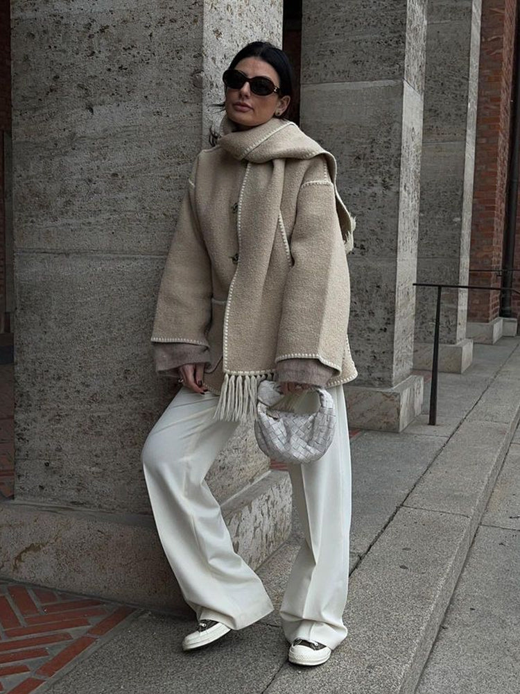 Manteau écharpe à franges pour femme, vue 3
