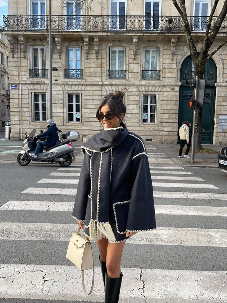 Manteau écharpe à franges pour femme, vue 4