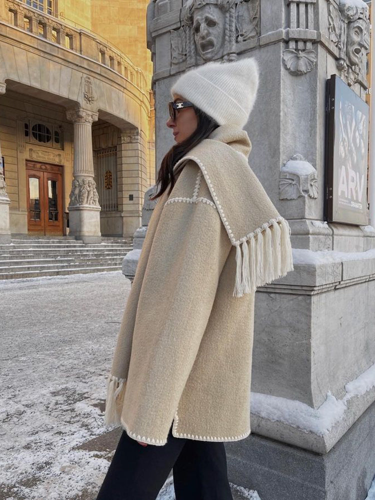Manteau écharpe à franges pour femme, vue 6