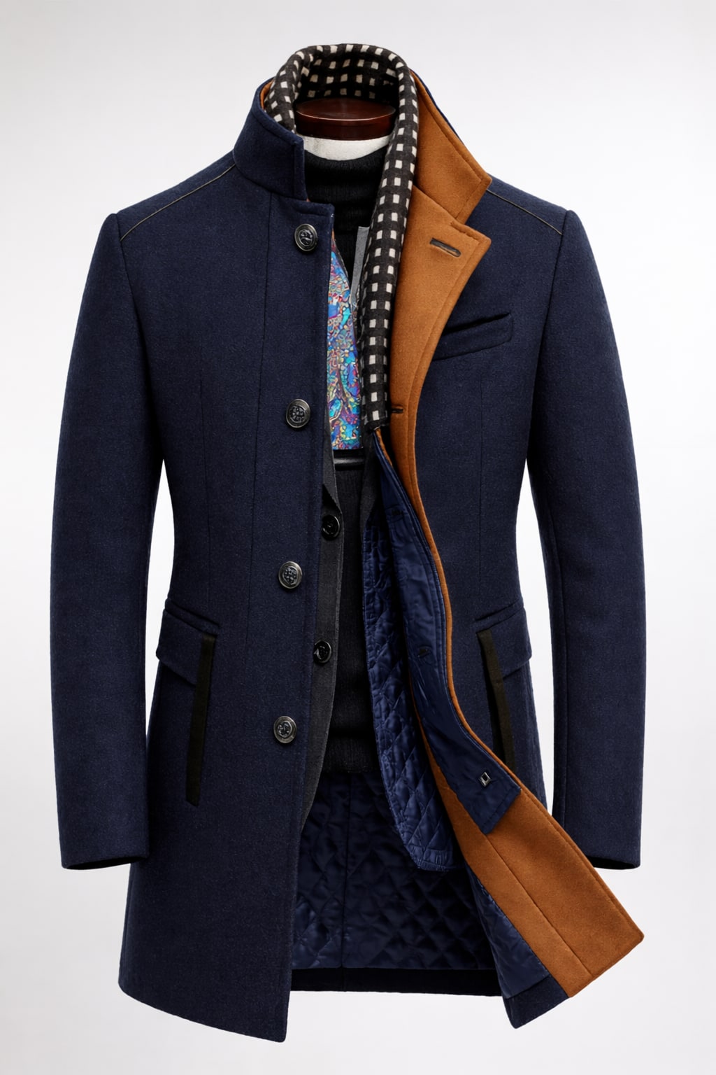 Manteau en laine mélangée, bleu marine