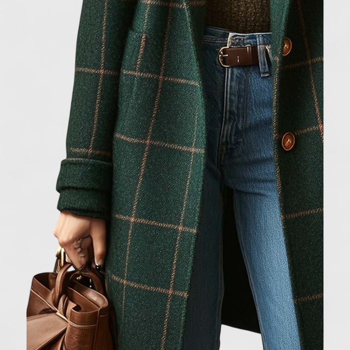 Manteau long à carreaux, en vue rapprochée